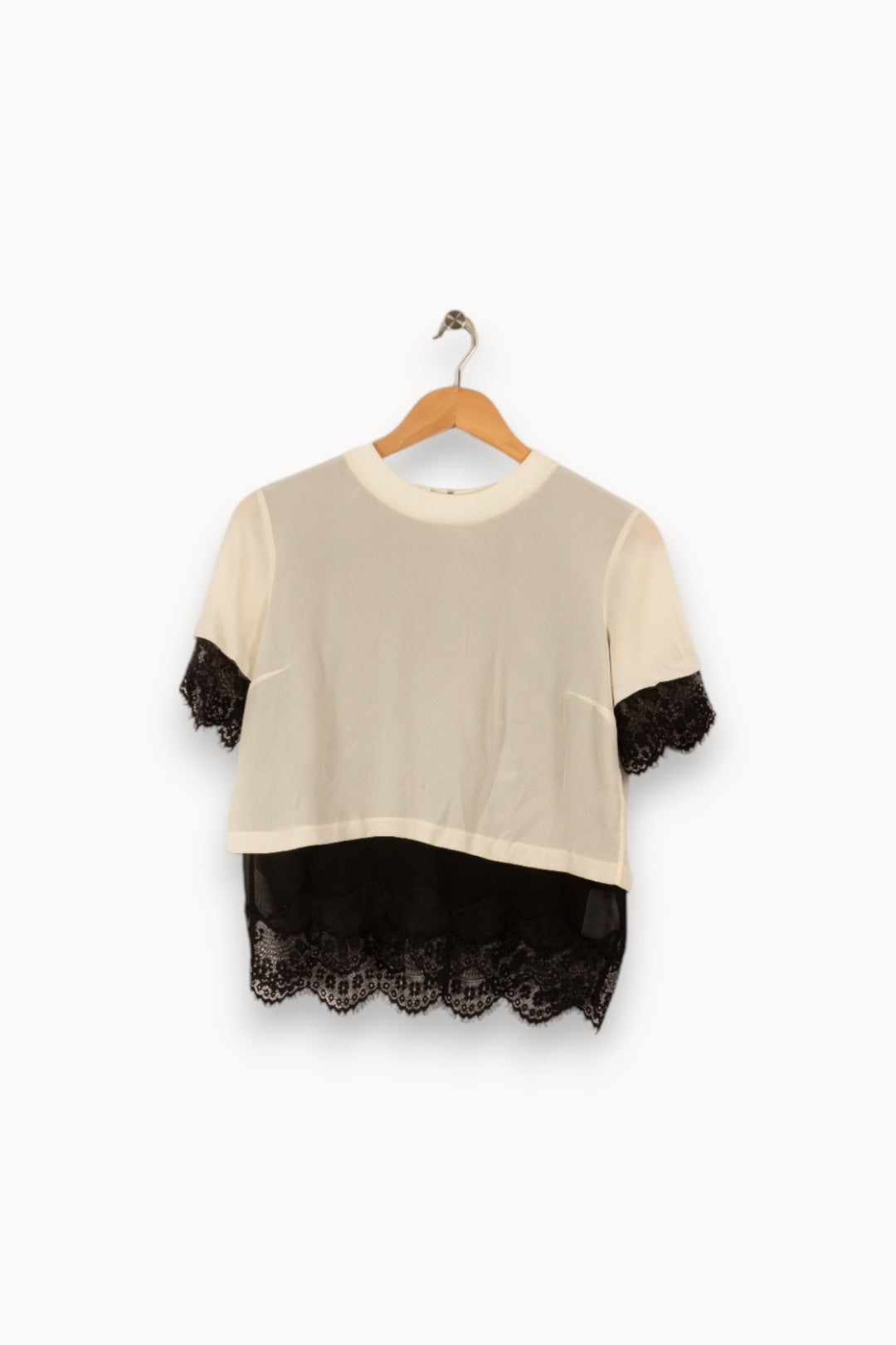 Blouse beige et noir avec dentelle de la marque Sandro | PARAD27471 - Vendu par Paradigme - Image 3