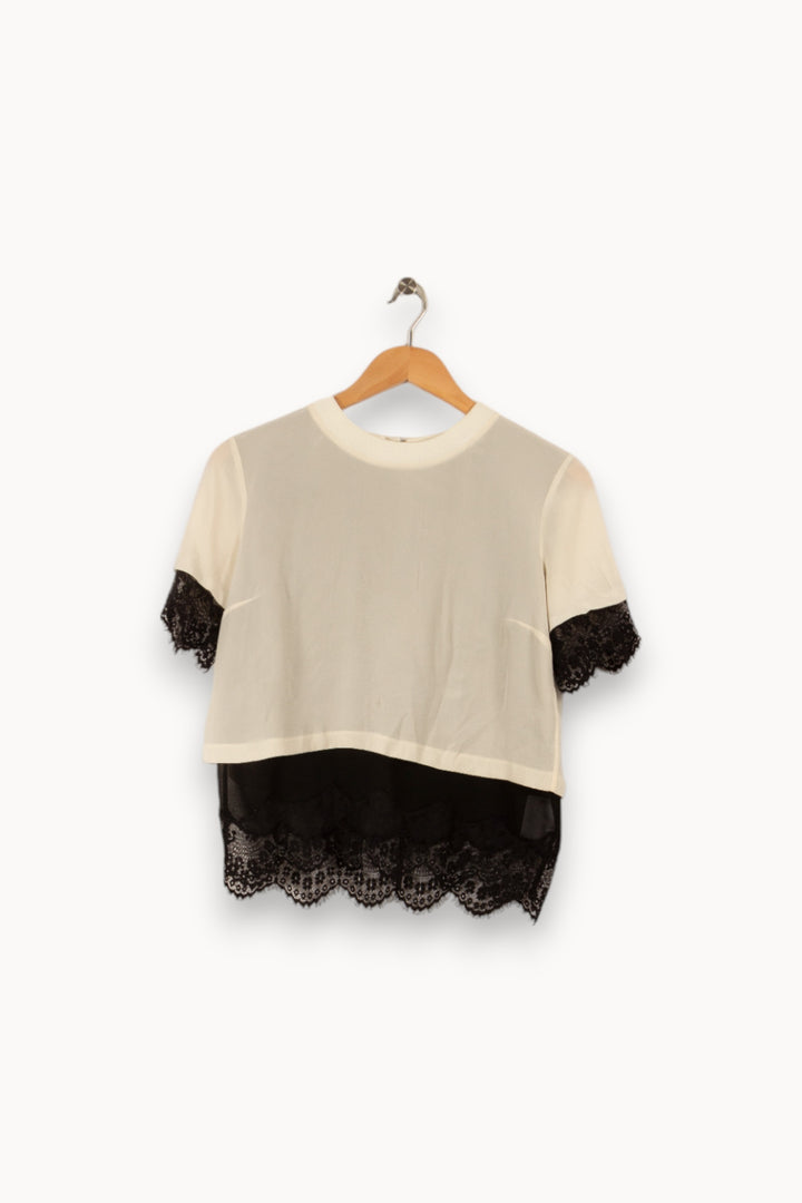 Blouse beige et noir avec dentelle de la marque Sandro | PARAD27471 - Vendu par Paradigme - Image 3
