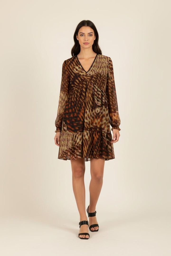 Robe marron à motifs - Taille L/40
