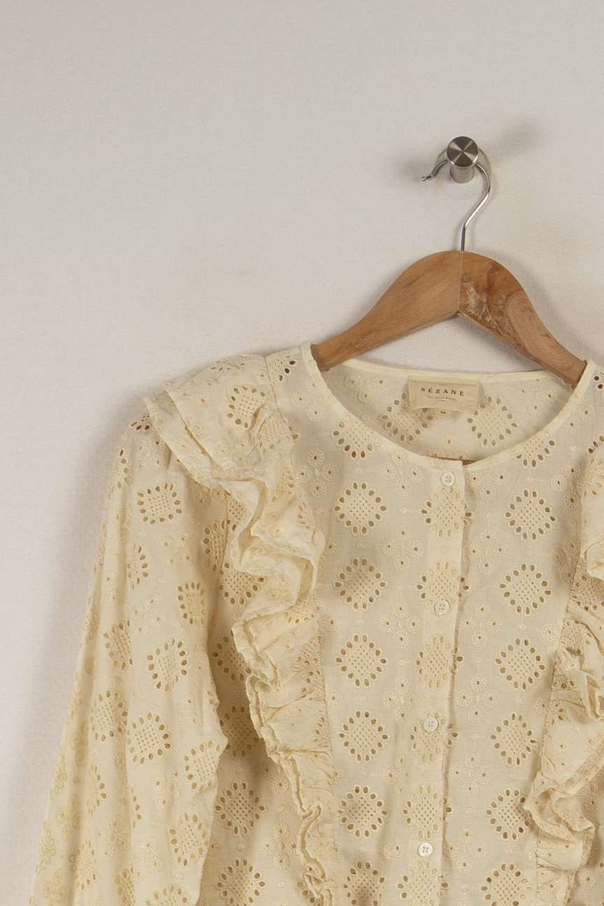 Chemise beige en broderies de la marque Sézane | PARAD27513 - Vendu par Paradigme - Image 2