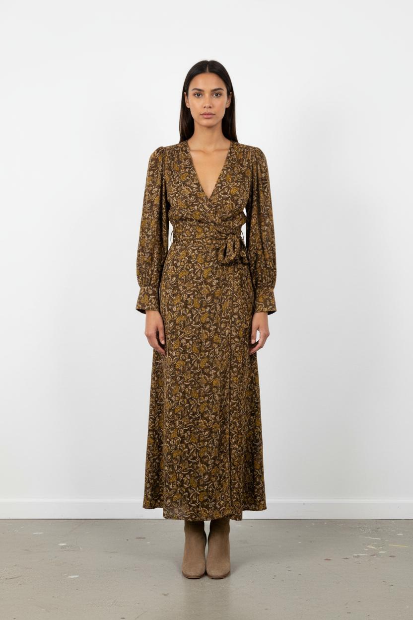 Robe longue marron à motifs - Taille S/36