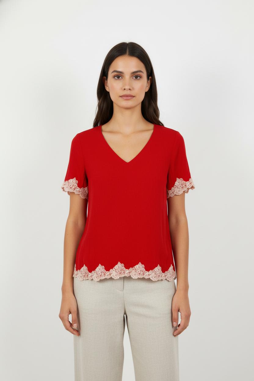 Blouse rouge à dentelle - Taille M/38