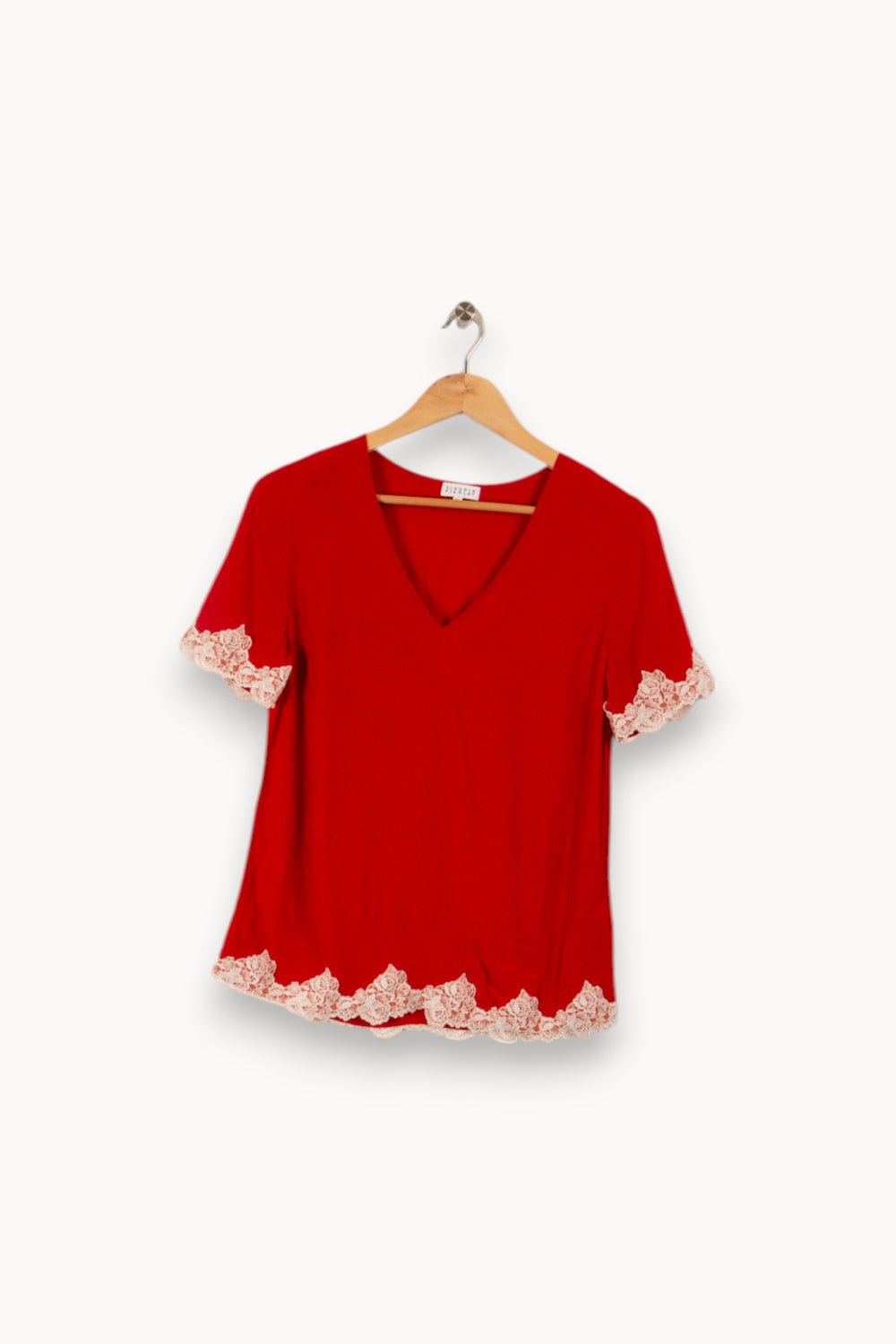 Blouse rouge à dentelle de la marque Claudie Pierlot | PARAD27624 - Vendu par Paradigme - Image 1