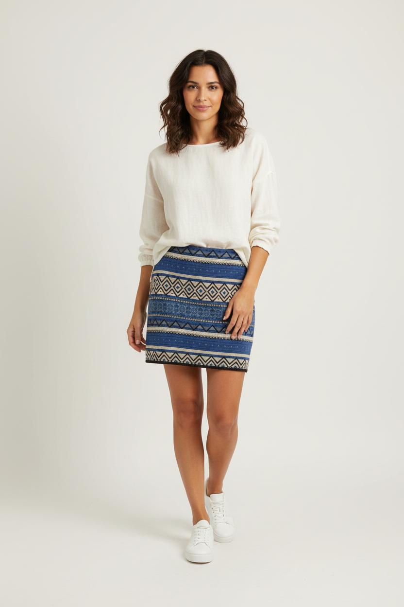 Jupe bleue à motifs - Taille XL/42