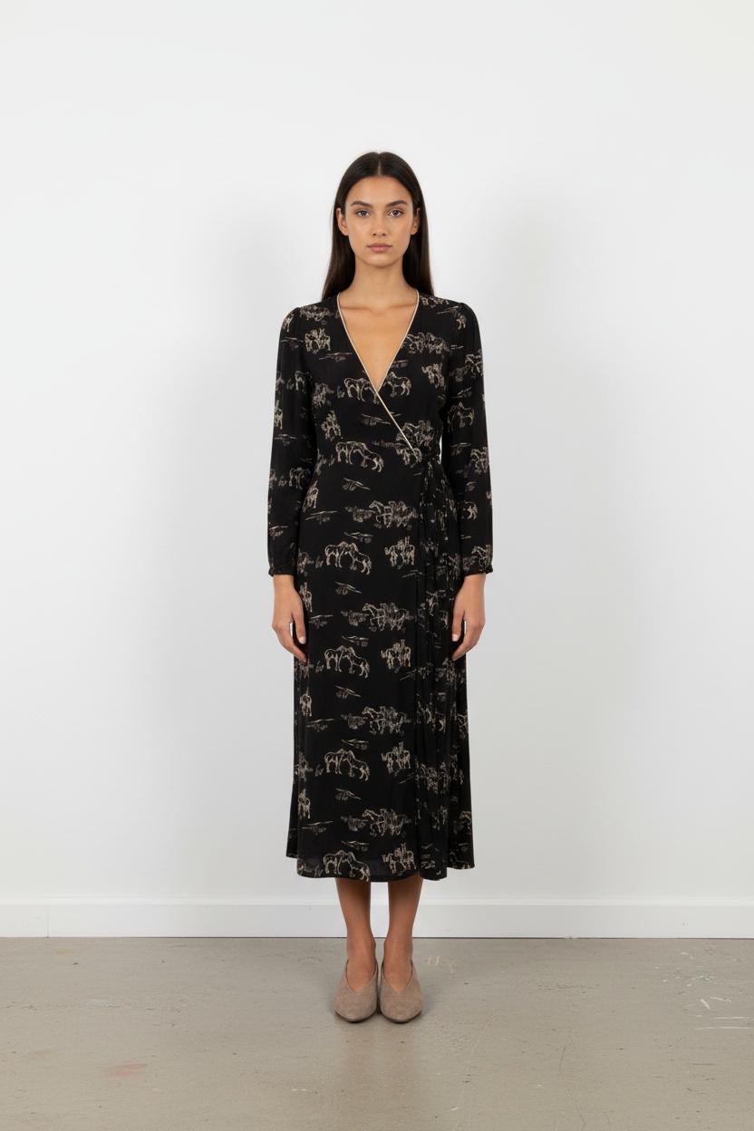 Robe longue noire à motifs - Taille S/36
