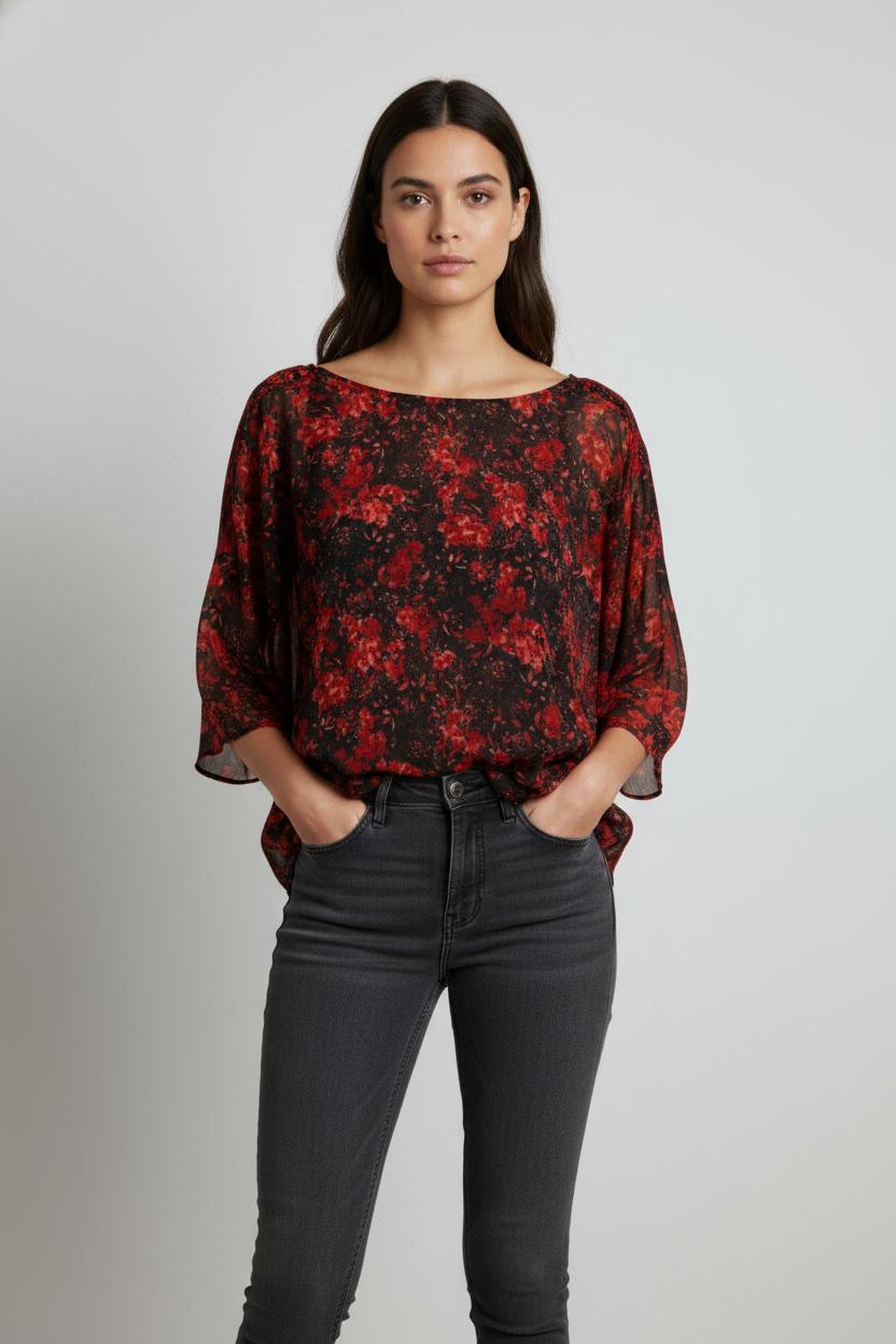 Blouse noire et rouge - Taille M/38