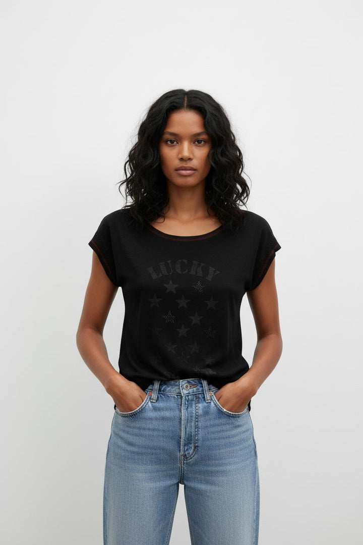 T-shirt noir à motifs - Taille L/40