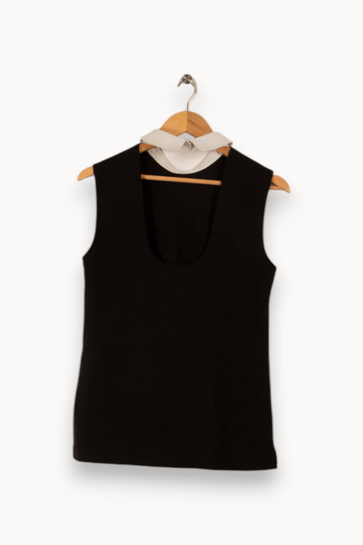 Top noir avec col blanc - Taille M/38 de la marque Claudie Pierlot | PARAD29169 - Vendu par Paradigme - Image 2