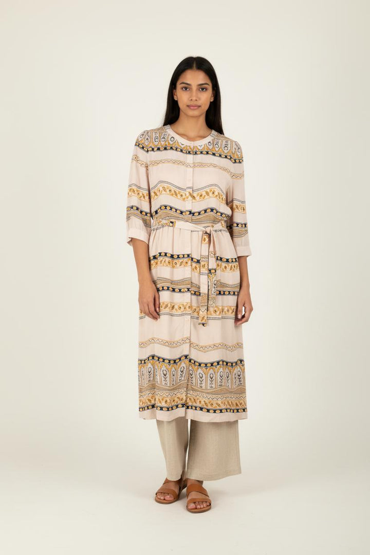Robe beige-rose à motifs - Taille M/38