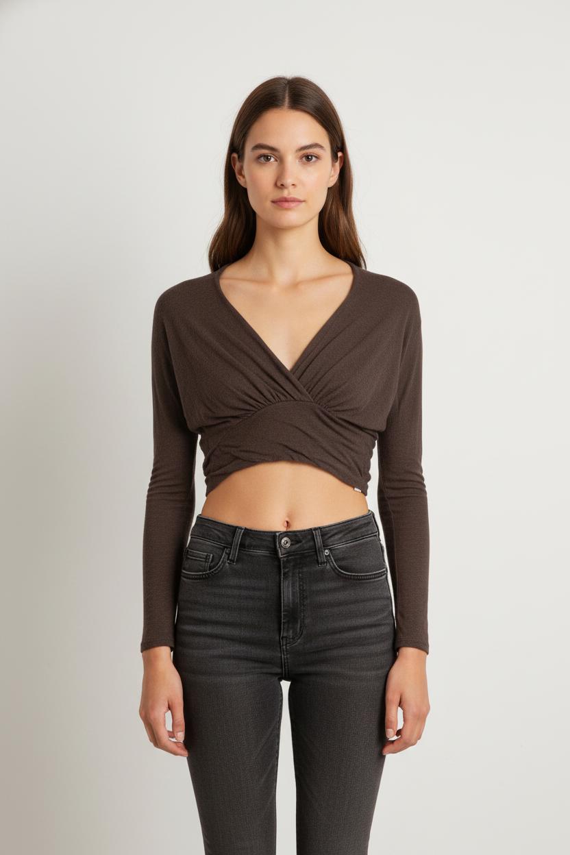 Top à manches longues gris foncé - Taille XS/34