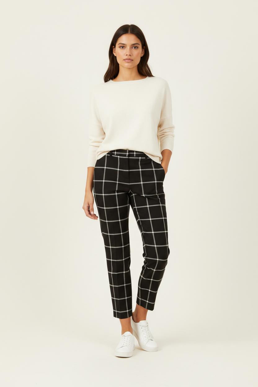 Pantalon À Carreaux Noir et Blanc - Taille L/40 de la marque Caroll | PARAD29934 - Vendu par Paradigme - Image 1