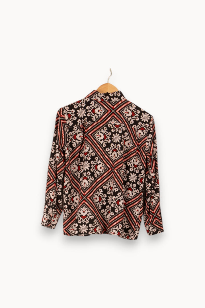 Chemisier noir à motifs rouges et roses clairs - Taille S/36