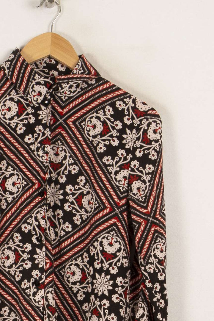 Chemisier noir à motifs rouges et roses clairs - Taille S/36