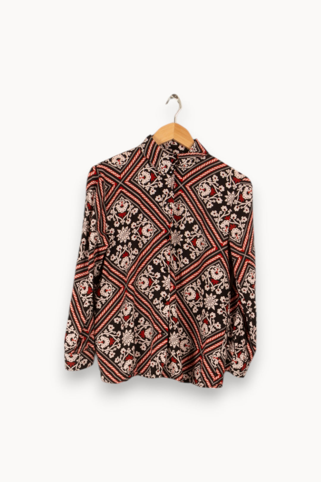 Chemisier noir à motifs rouges et roses clairs - Taille S/36