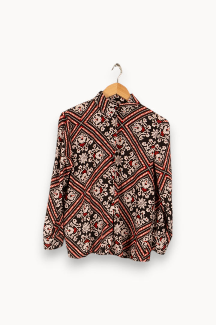 Chemisier noir à motifs rouges et roses clairs - Taille S/36