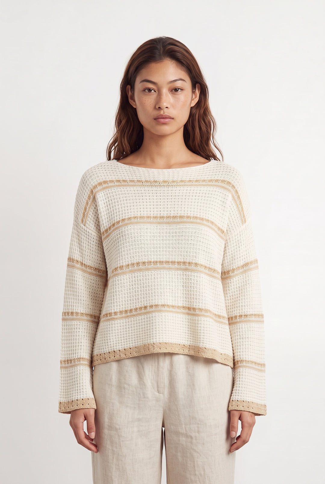 Pull Beige et Blanc - Taille M/38 de la marque La Fée Maraboutée | PARAD31846 - Vendu par Paradigme - Image 1