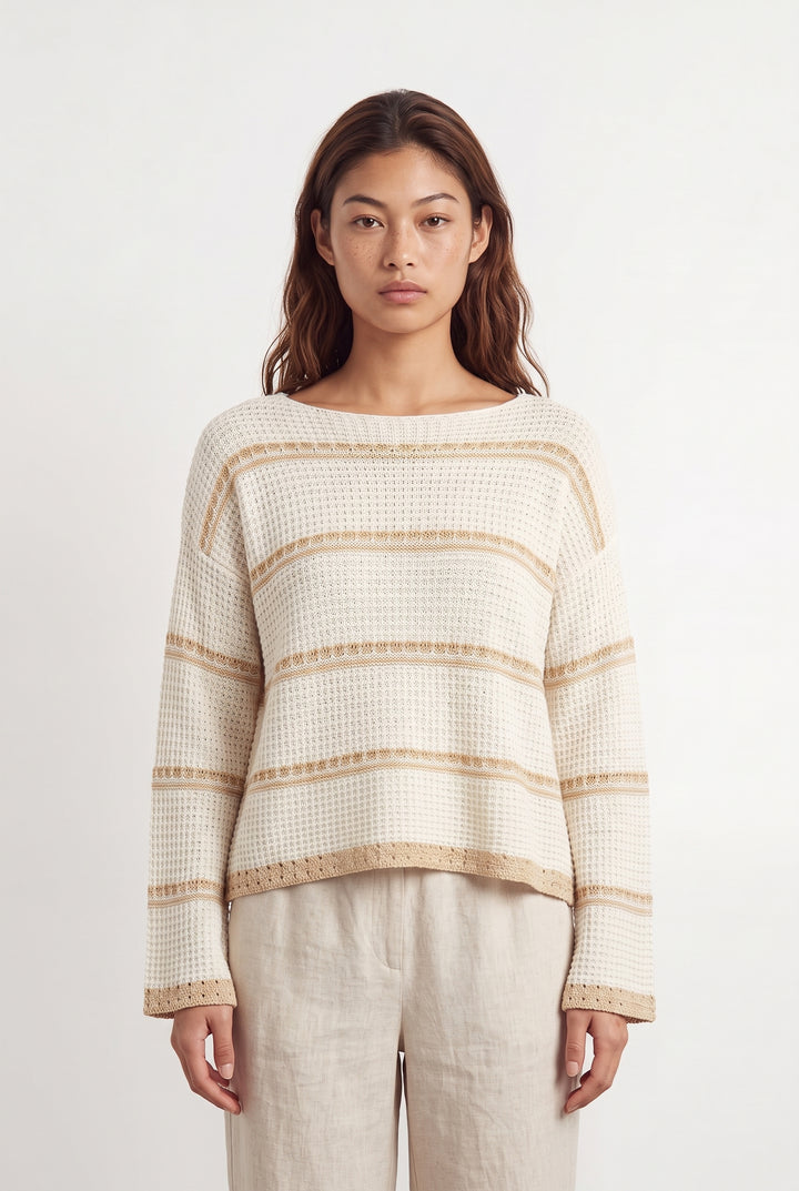 Pull Beige et Blanc - Taille M/38 de la marque La Fée Maraboutée | PARAD31846 - Vendu par Paradigme - Image 1