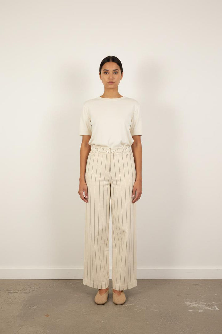 Pantalon Large Beige à Rayures Noires - Taille XS/34