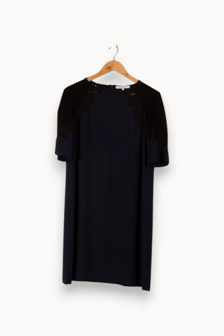 Robe courte bleue avec les épaules et les manches noires - Taille L/40