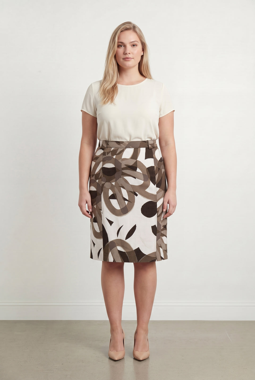 Jupe Droite Marron et Beige - Taille XL/42 de la marque Max Mara | PARAD32849 - Vendu par Paradigme - Image 1