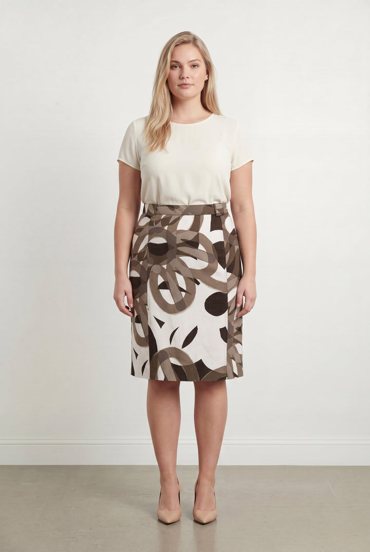 Jupe Droite Marron et Beige - Taille XL/42 de la marque Max Mara | PARAD32849 - Vendu par Paradigme - Image 1