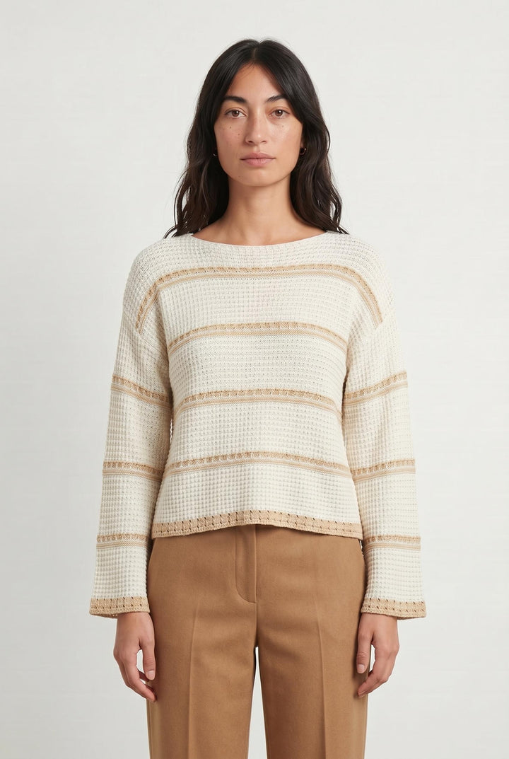 Pull Blanc et Beige - Taille M/38 de la marque La Fée Maraboutée | PARAD32945 - Vendu par Paradigme - Image 1