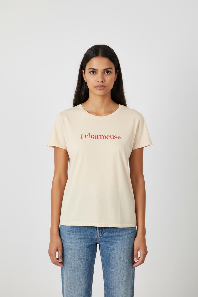 T-shirt beige avec inscription - Taille S/36