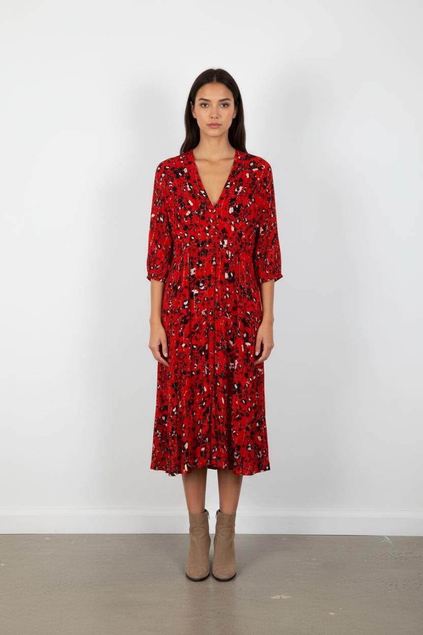 Robe longue rouge à motifs - Taille L/40