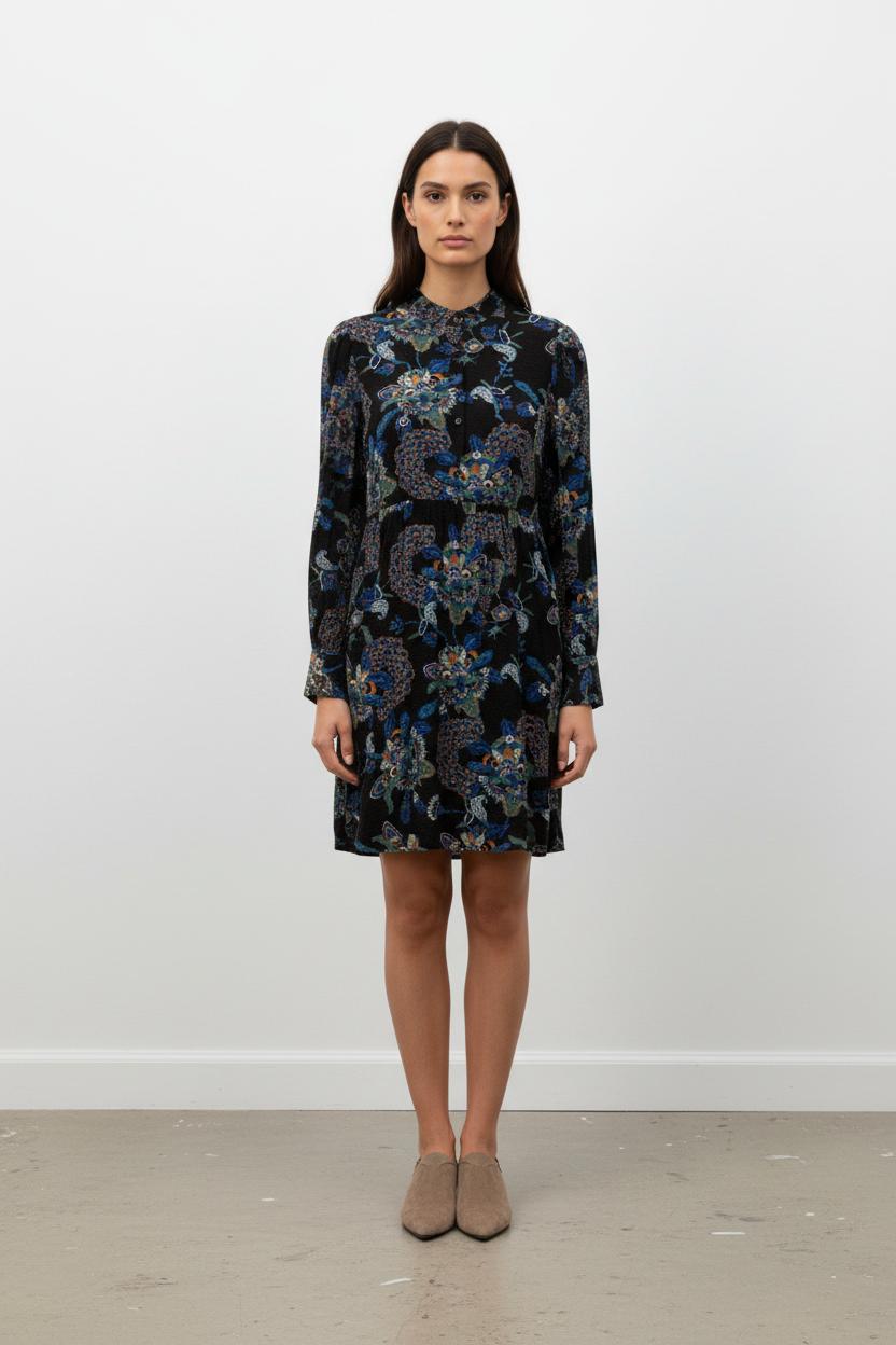Robe noire et bleue à motifs - Taille L/40