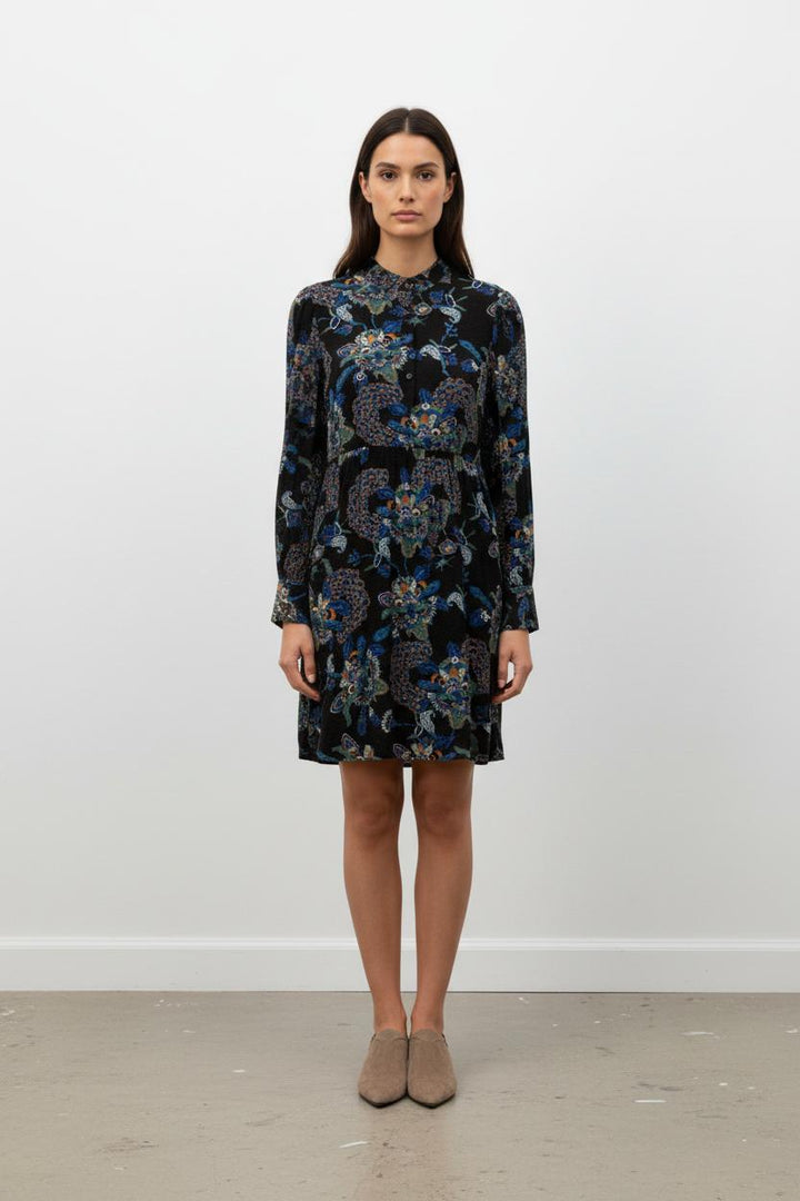 Robe noire et bleue à motifs - Taille L/40