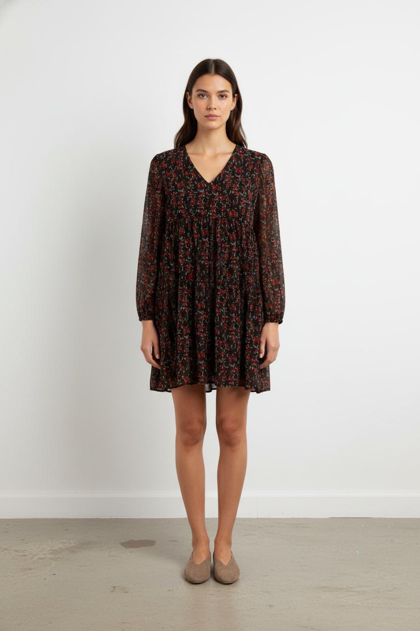 Robe noire et rouge à motifs - Taille XS/34