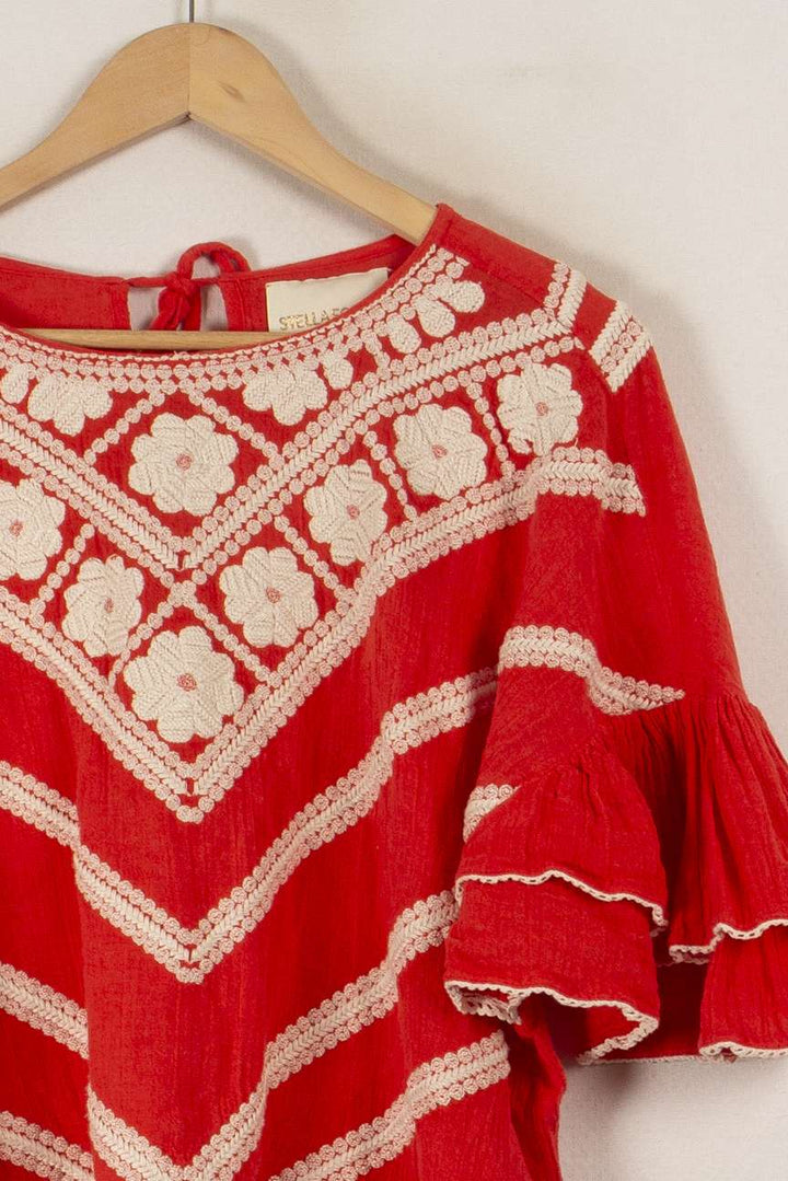 Blouse rouge avec broderies - Taille M/38 de la marque Stella Forest | PARAD33218 - Vendu par Paradigme - Image 2