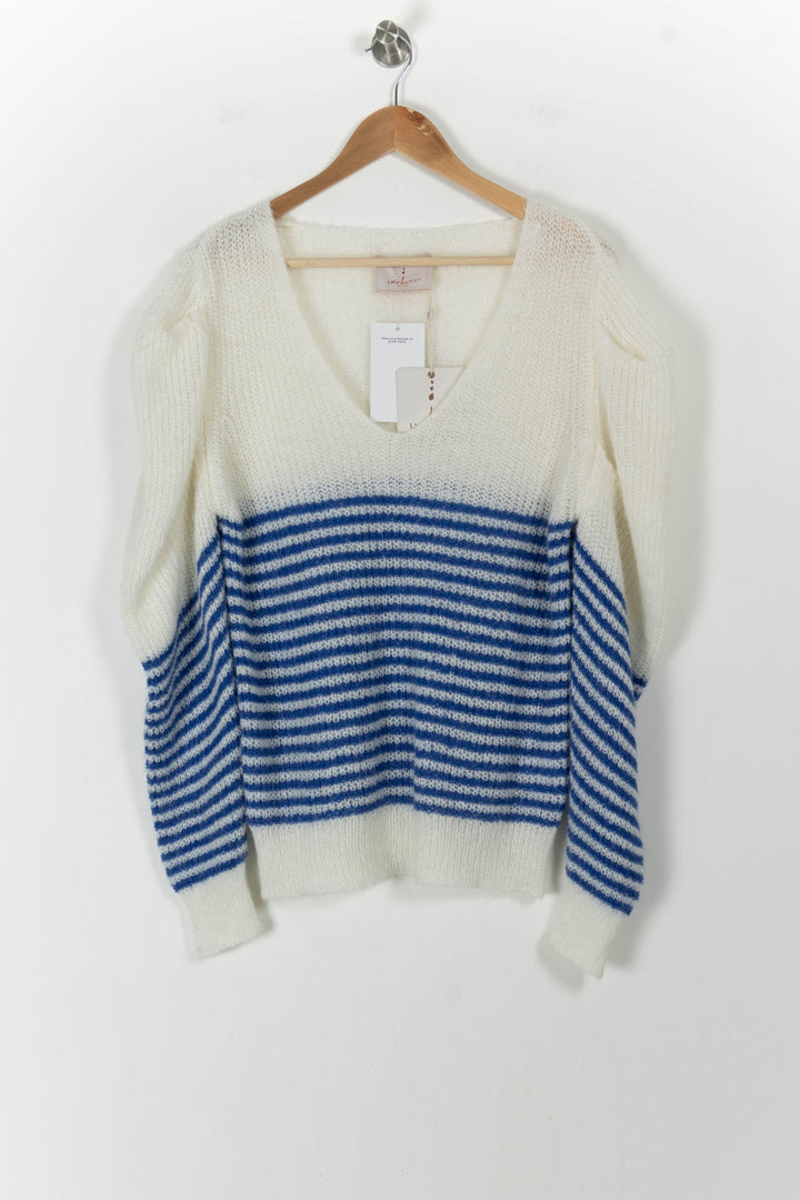 Pull Rayé Blanc et Bleu - Taille XL/42 de la marque Imprevu | PARAD33446 - Vendu par Paradigme - Image 2