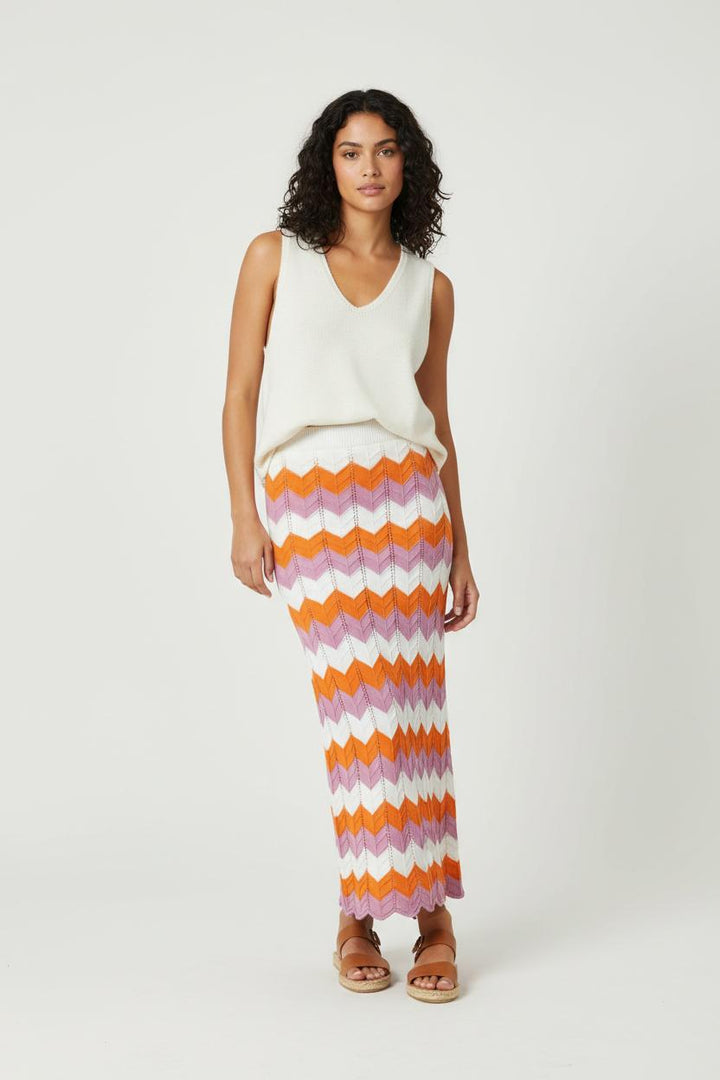 Jupe Longue Blanche Orange et Violette - Taille S/36 de la marque Imprevu | PARAD33471 - Vendu par Paradigme - Image 1