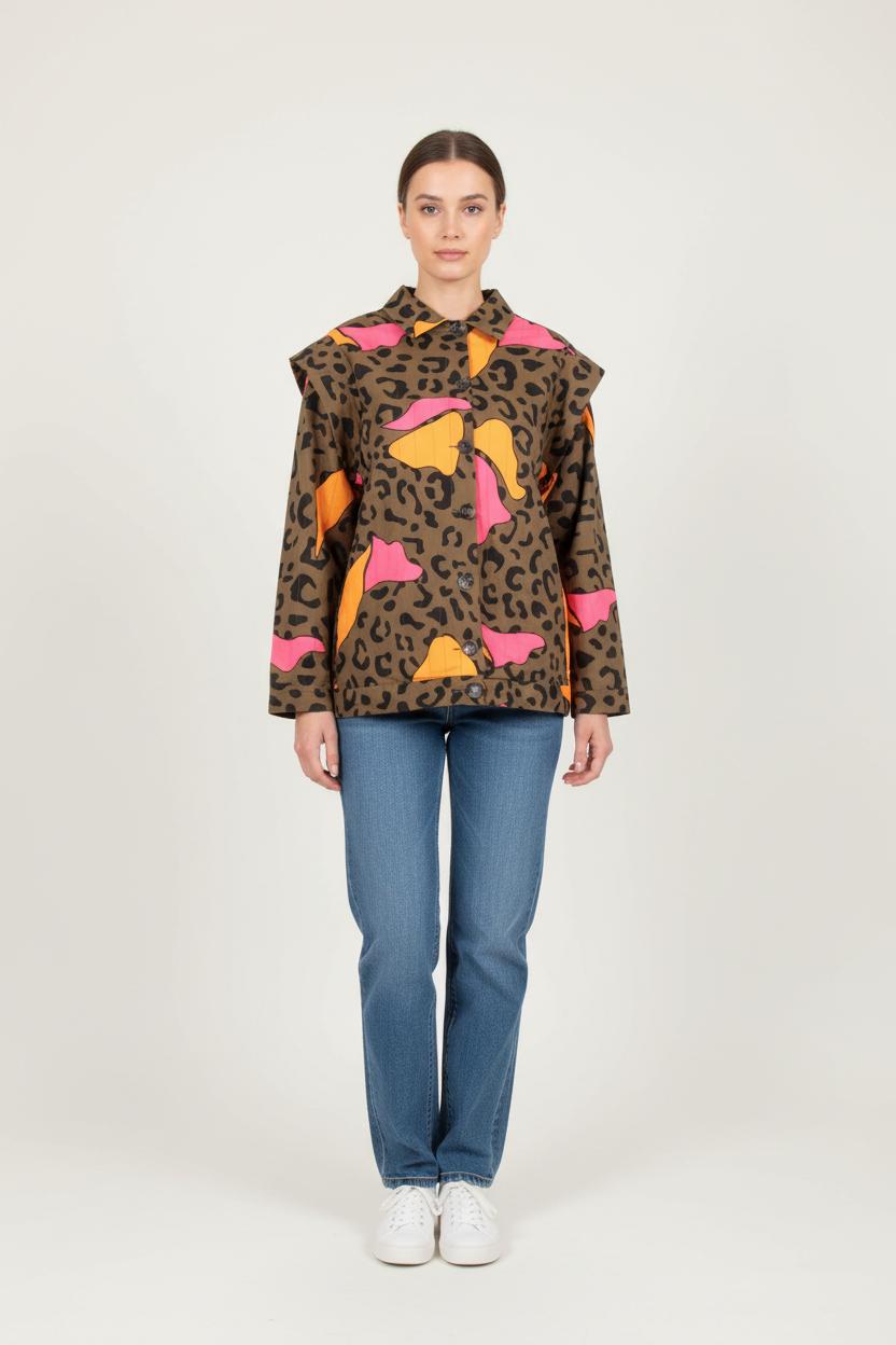Veste Léopard Marron Orange et Rose - Taille XL/42 de la marque Parisienne et Alors | PARAD33648 - Vendu par Paradigme - Image 1