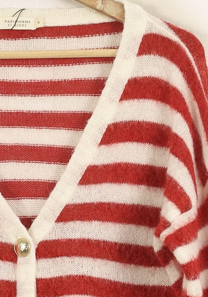 Cardigan Rouge et Blanc - Taille L/40 de la marque Parisienne et Alors | PARAD33679 - Vendu par Paradigme - Image 3