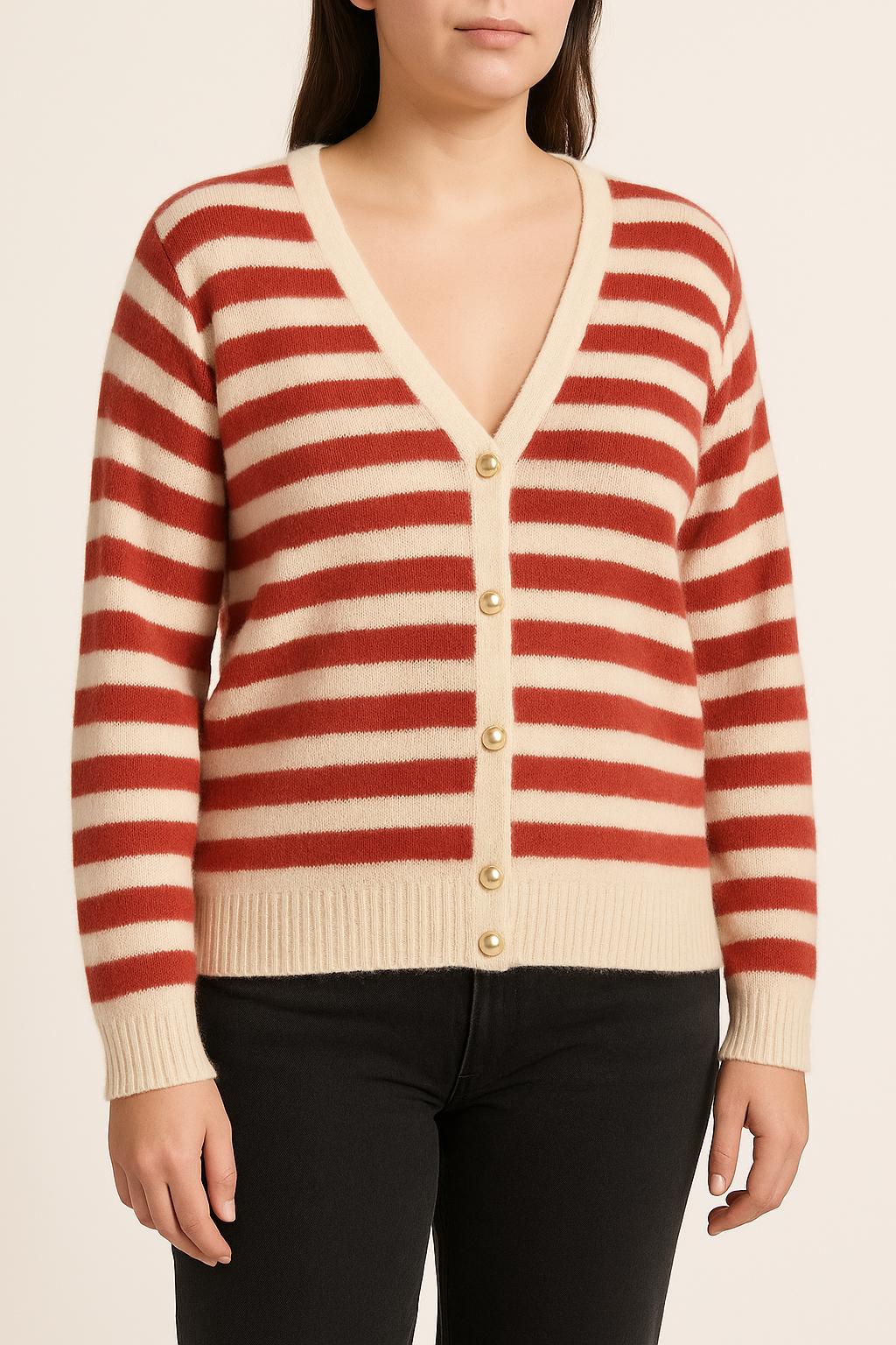Cardigan Rouge et Blanc - Taille L/40 de la marque Parisienne et Alors | PARAD33679 - Vendu par Paradigme - Image 1