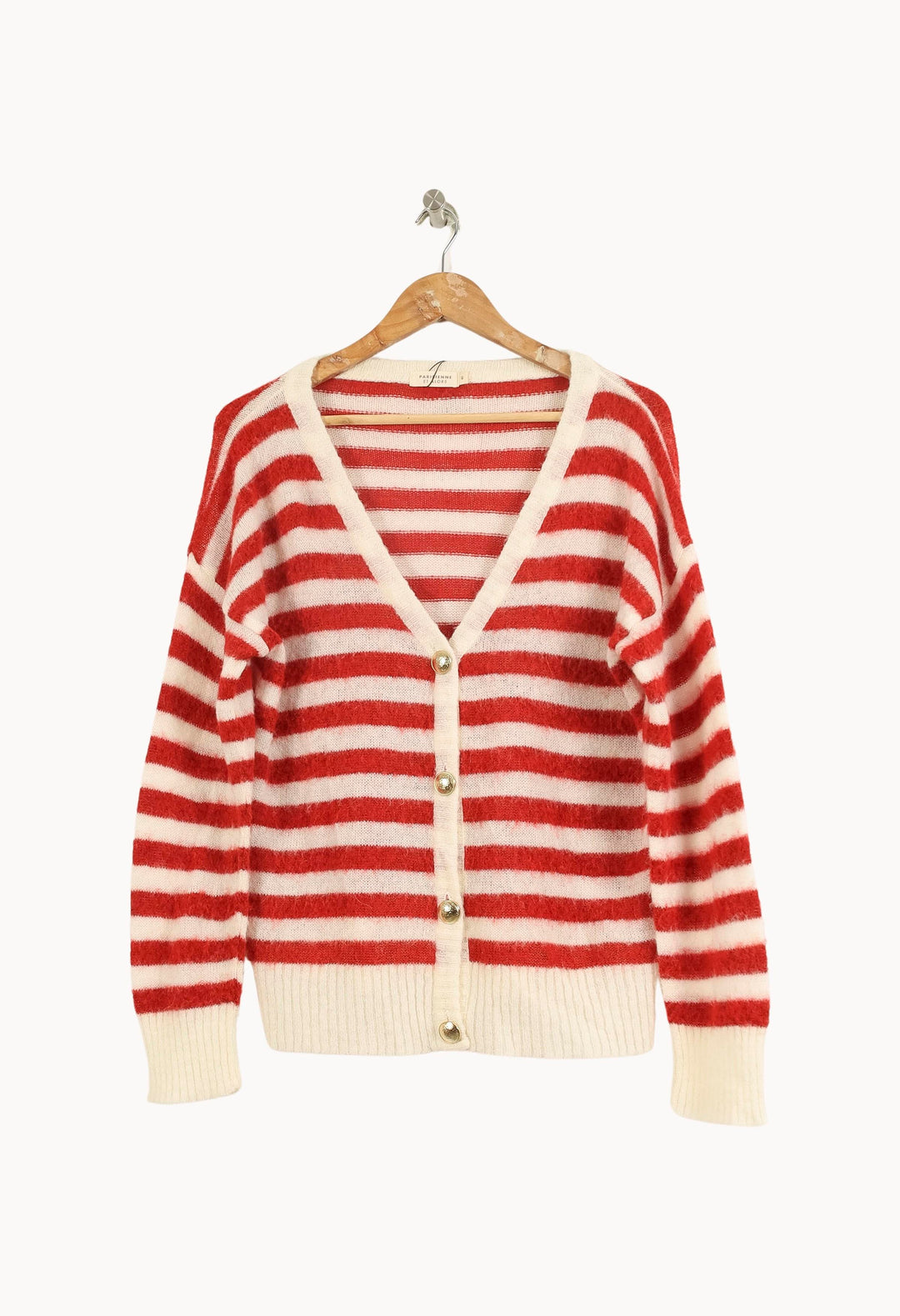 Cardigan Rouge et Blanc - Taille L/40 de la marque Parisienne et Alors | PARAD33679 - Vendu par Paradigme - Image 2
