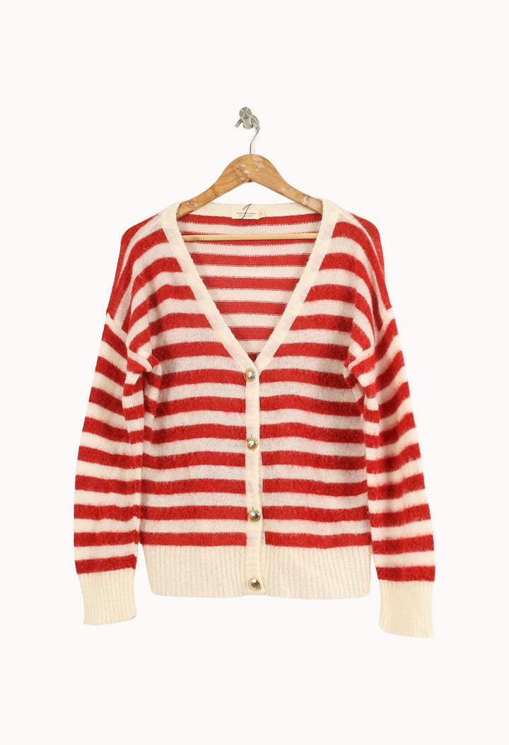 Cardigan Rouge et Blanc - Taille L/40 de la marque Parisienne et Alors | PARAD33679 - Vendu par Paradigme - Image 2