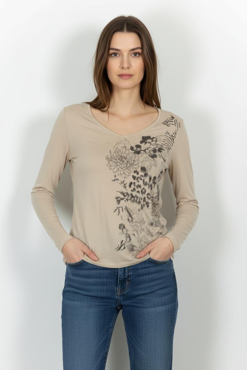 T-shirt Manches Longues Beige - Taille L/40 de la marque Caroll | PARAD33690 - Vendu par Paradigme - Image 1