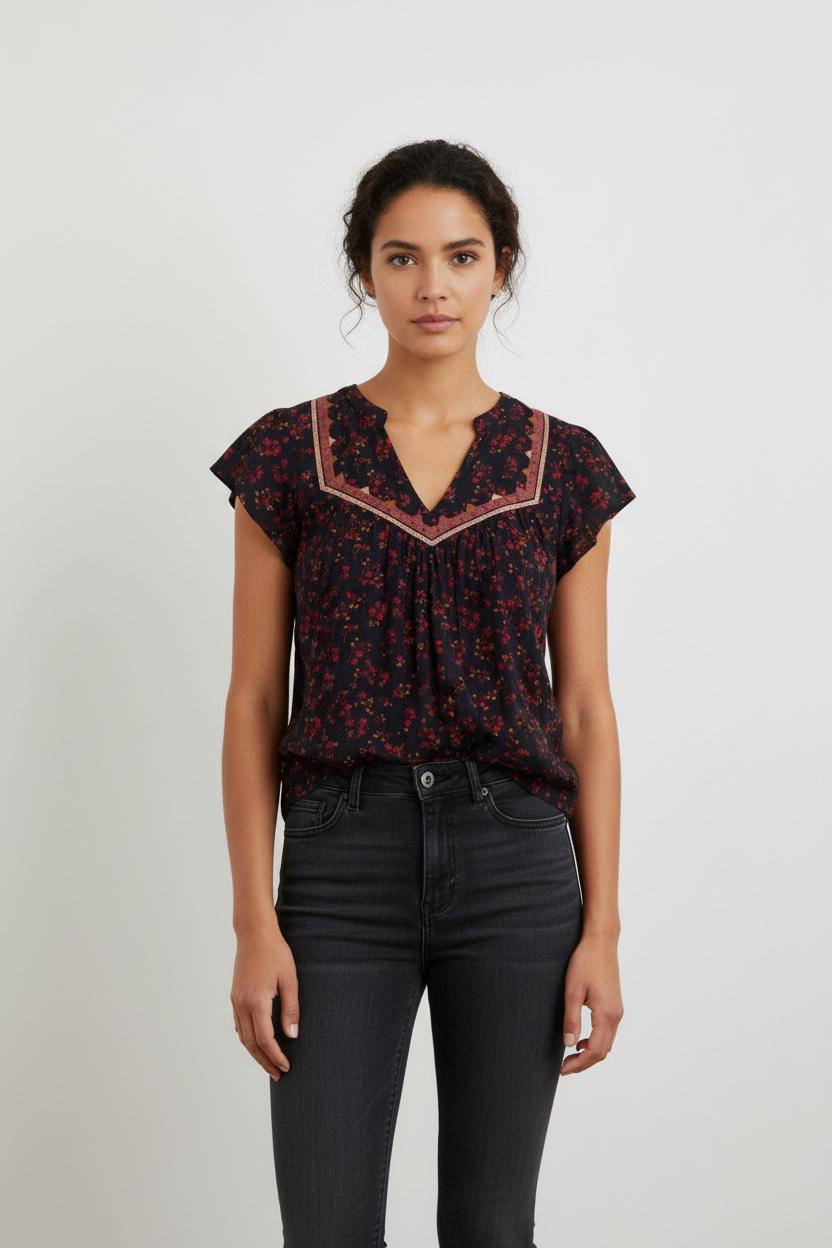 Blouse bleu foncé à motifs - Taille XS/34