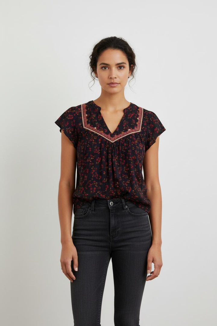 Blouse bleu foncé à motifs - Taille XS/34