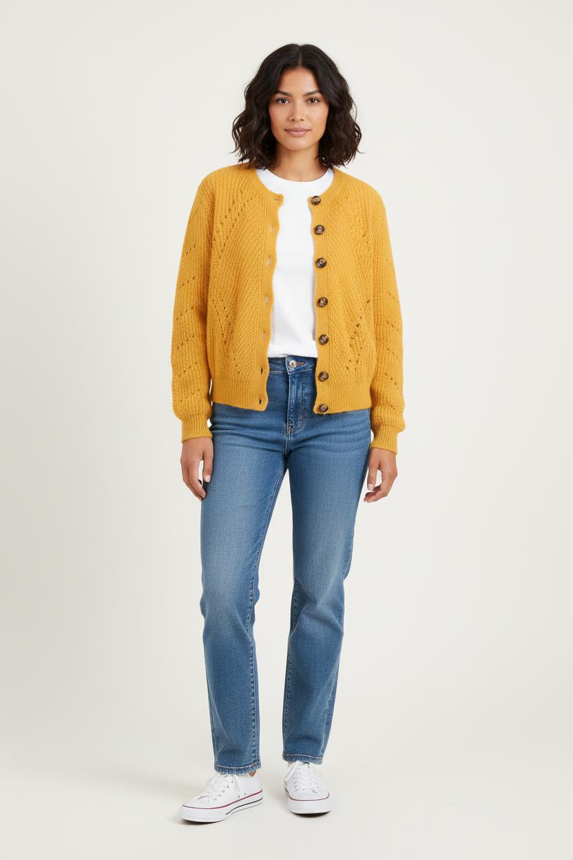 Cardigan Jaune - Taille S/36 de la marque La Fée Maraboutée | PARAD33902 - Vendu par Paradigme - Image 1