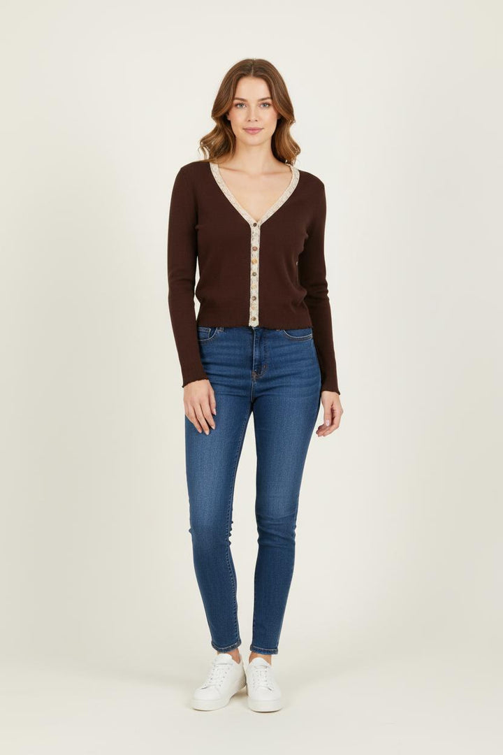 Cardigan Marron et Beige - Taille XXL/44 de la marque One Step | PARAD34161 - Vendu par Paradigme - Image 1
