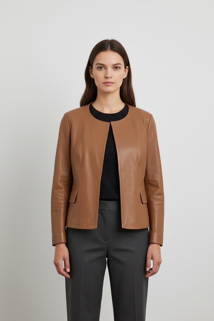 Veste En Cuir Beige - Taille S/36