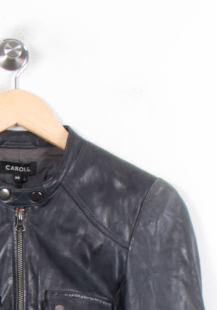 Blouson en Cuir Bleu - Taille S/36 de la marque Caroll | PARAD34439 - Vendu par Paradigme - Image 3