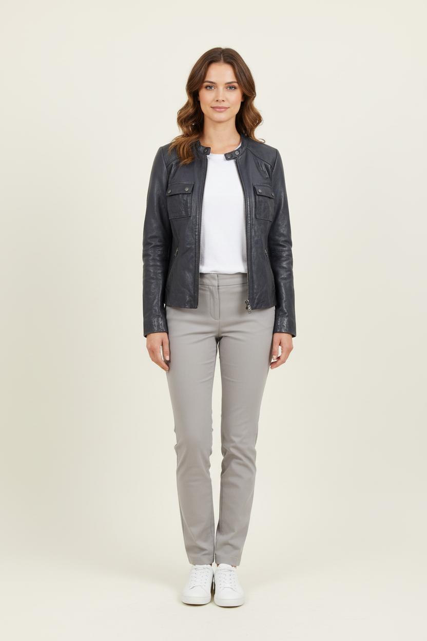 Blouson en Cuir Bleu - Taille S/36 de la marque Caroll | PARAD34439 - Vendu par Paradigme - Image 1