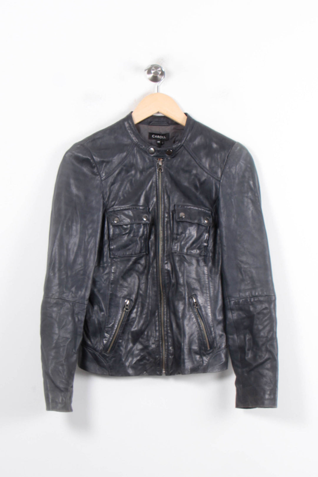 Blouson en Cuir Bleu - Taille S/36 de la marque Caroll | PARAD34439 - Vendu par Paradigme - Image 2