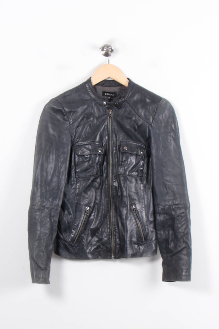 Blouson en Cuir Bleu - Taille S/36 de la marque Caroll | PARAD34439 - Vendu par Paradigme - Image 2