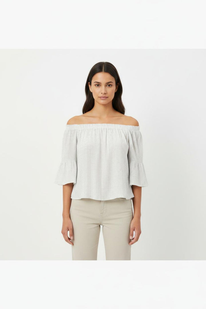 Blouse blanche à carreaux bleus - Taille XS/34
